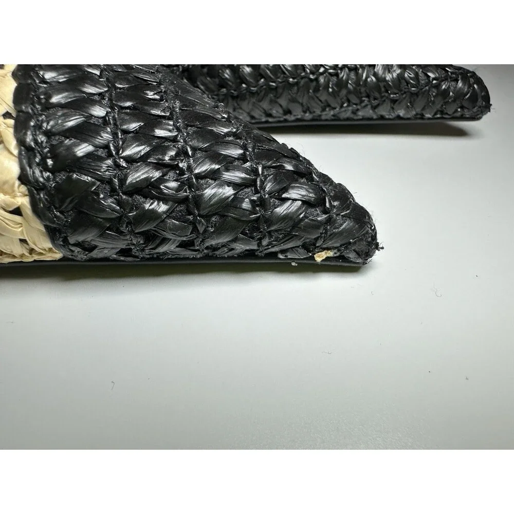 ZARA‎ Woven Rafia Pointed Toe Black Tan Slingback Flat Sandal Women US 7.5 NEW - Picture 8 of 12